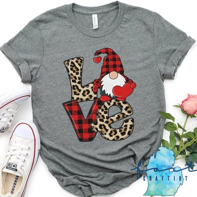 SwankyBazaar Valentines Gnome Shirt, Gnome Clipart, Valentine Gnome, Boys Valentine Shirt, Gnome with Heart, Buffalo Plaid, Glitter Heart, Leopard Print