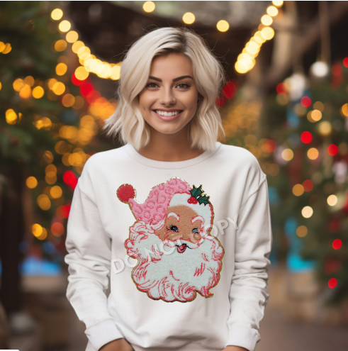 Pink Santa Chenille Patch Shirt