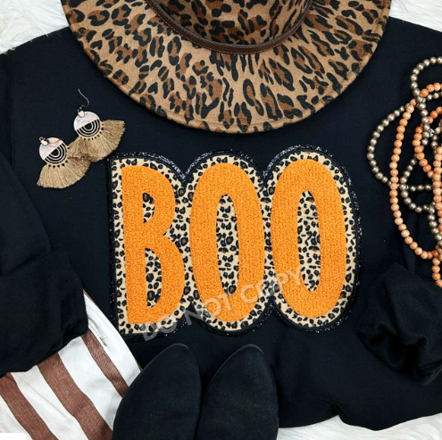 Orange Leopard Boo Chenille Patch Shirt