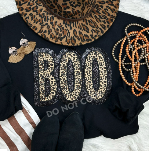 Leopard Boo Chenille Patch Shirt