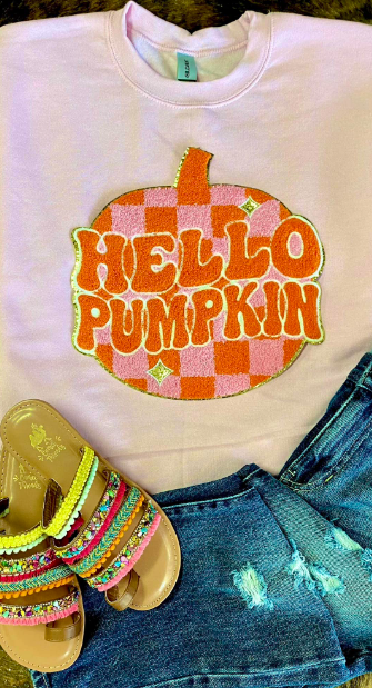 Hello Pumpkin Plaid Chenille Patch Shirt