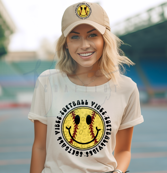 Softball Vibes Smiley Leopard