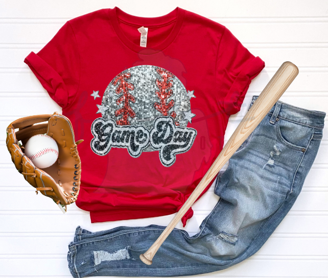 Game Day Faux Sequin Glitter Embroidery Baseball