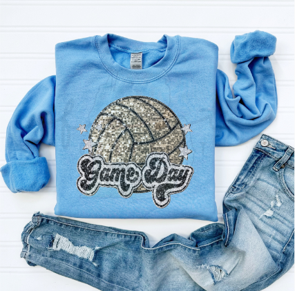 Game Day Faux Sequin Glitter Embroidery Volleyball