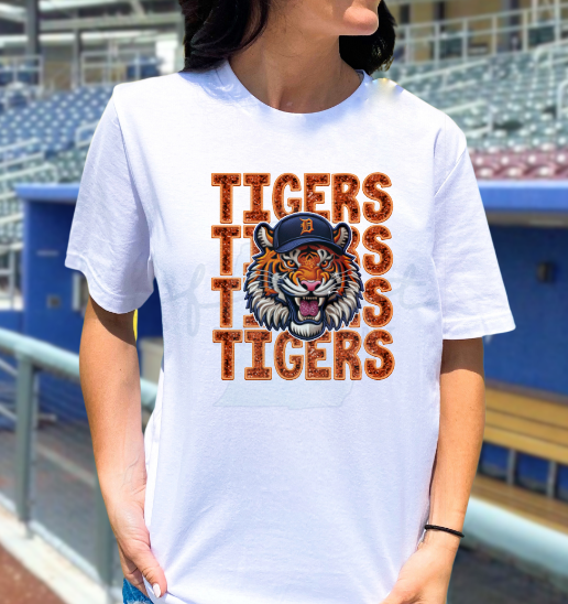 Detroit Baseball Stacked Tigers Head Faux Glitter