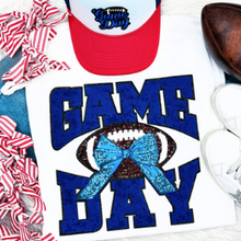 Load image into Gallery viewer, Royal Blue Chenille Football Game Day with Sequin Bow
