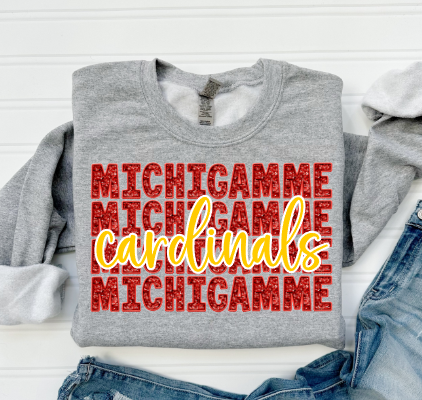 Michigamme Cardinals Faux Sequin Faux Embroidery