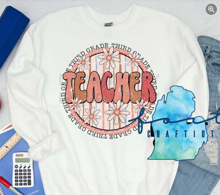 Retro Circle Teacher Grade Levels Customizable Shirt