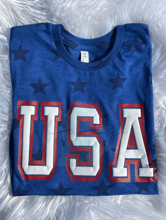 USA Puff Print Blue Star Tee