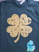 Load image into Gallery viewer, Metallic Gold Distressed Shamrock St. Patrick&#39;s Day Shirt
