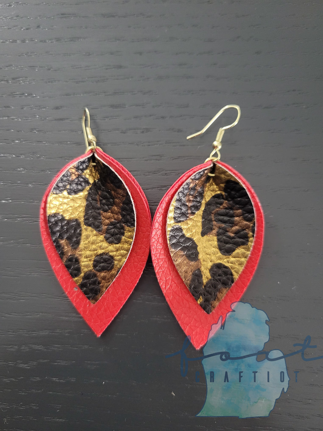 Red and Leopard Pinched Earrings