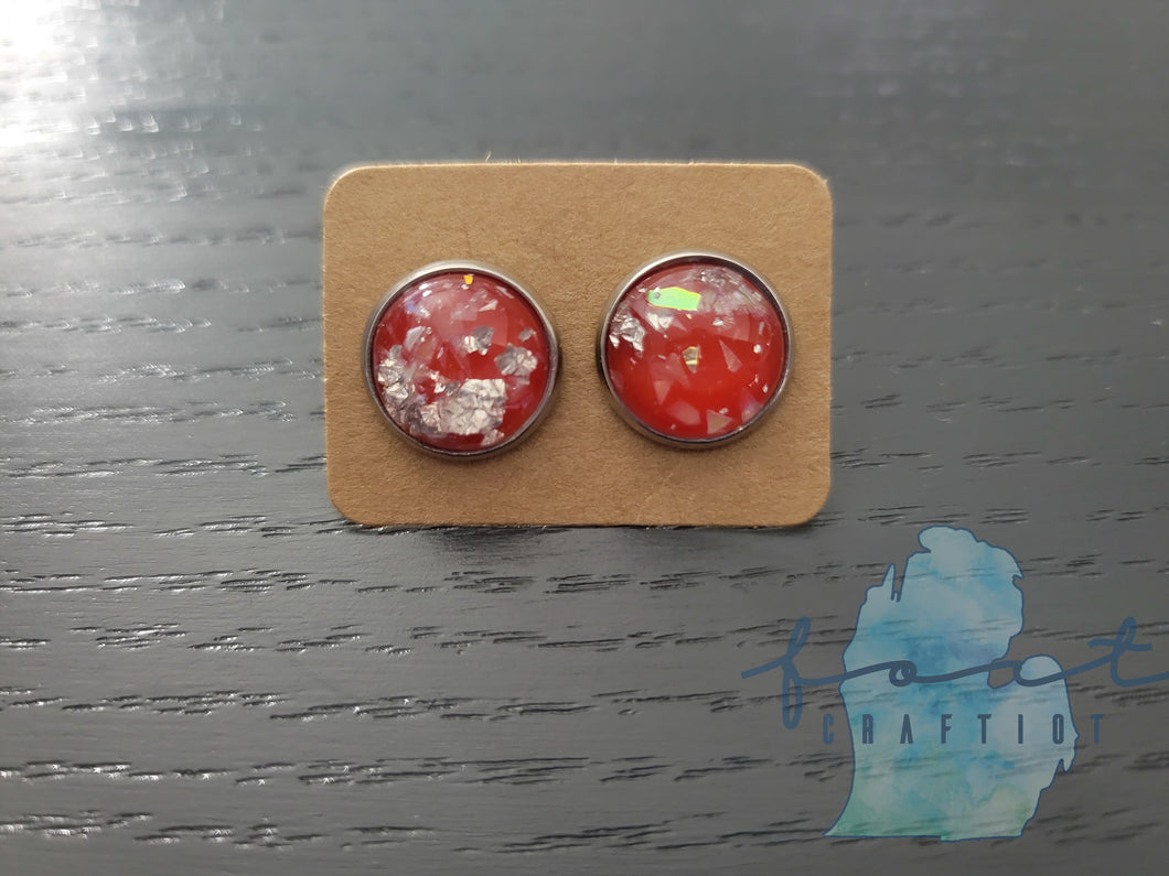 Red with Gold Leaf Druzy Earrings