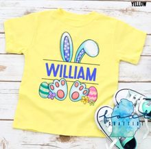 Load image into Gallery viewer, Split Bunny With Name Boy or Girl Shirt or Tote
