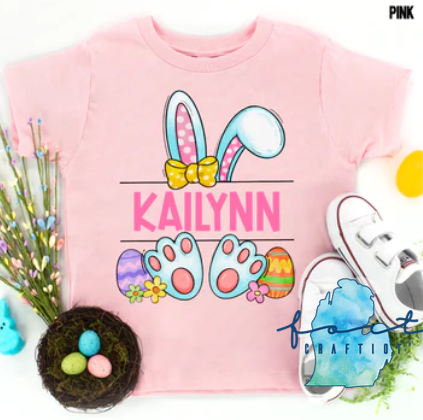 Split Bunny With Name Boy or Girl Shirt or Tote