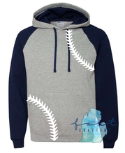 Load image into Gallery viewer, Color block Navy Raglan Hoodie with Print
